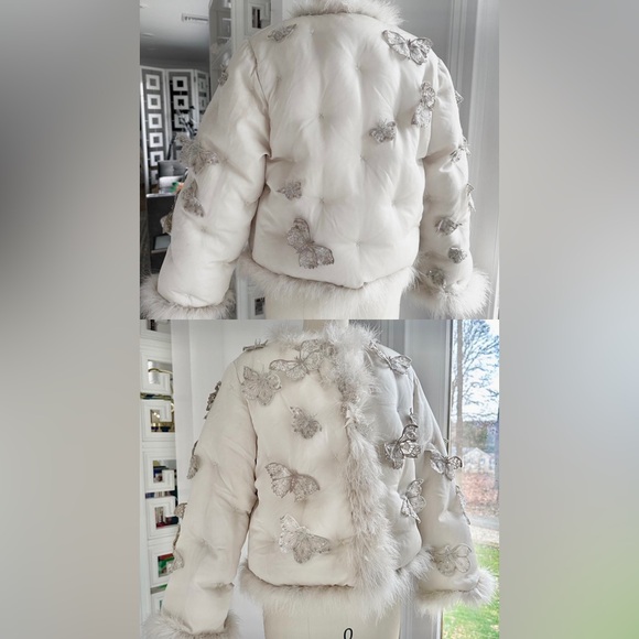 Rare runway 2016 silver pearl embroidered butterfly fur coat — Naomi Campbell - Picture 9 of 11